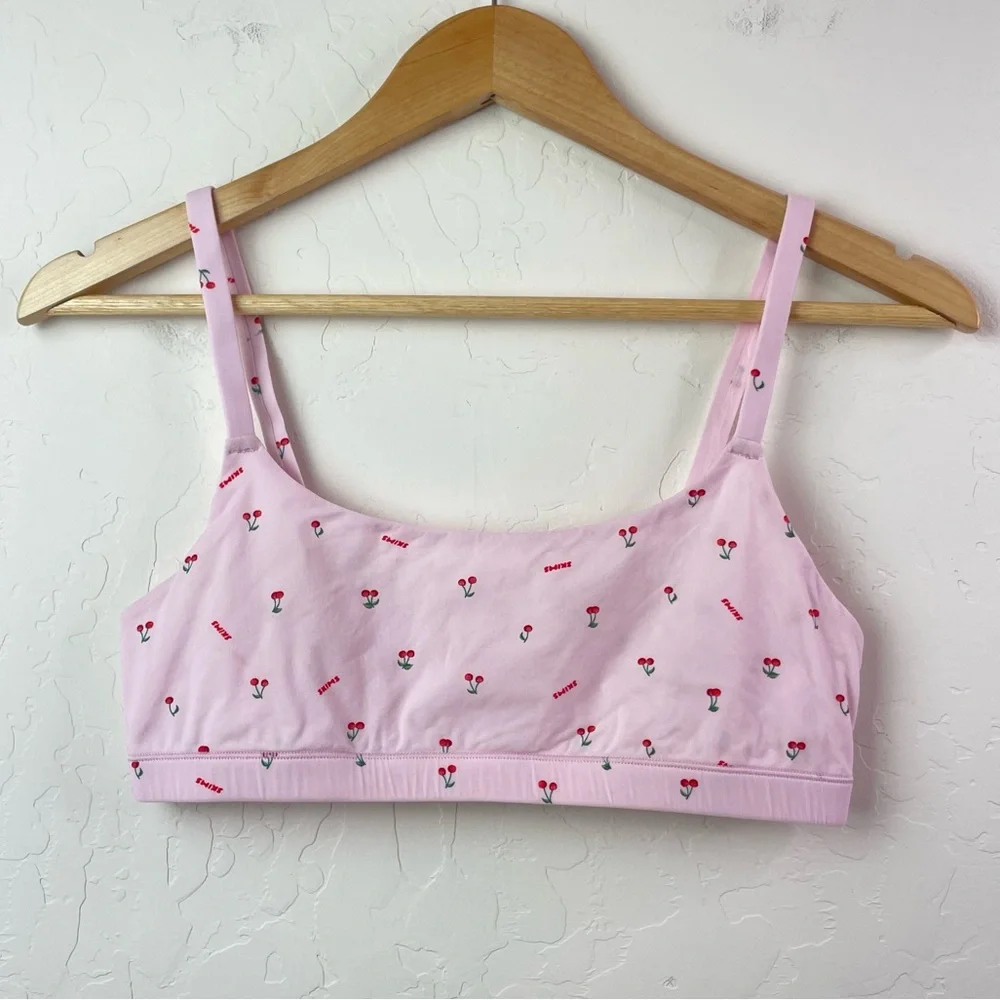 SKIMS Fits Everybody Scoop Pink Cherry Print Bralette - Picture 2 of 16